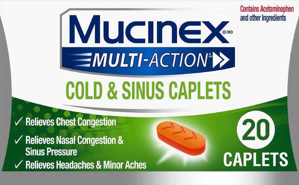 Mucinex multi-action comprimés contre le rhume et les sinus - multi-action cold & sinus caplets (20 unités)