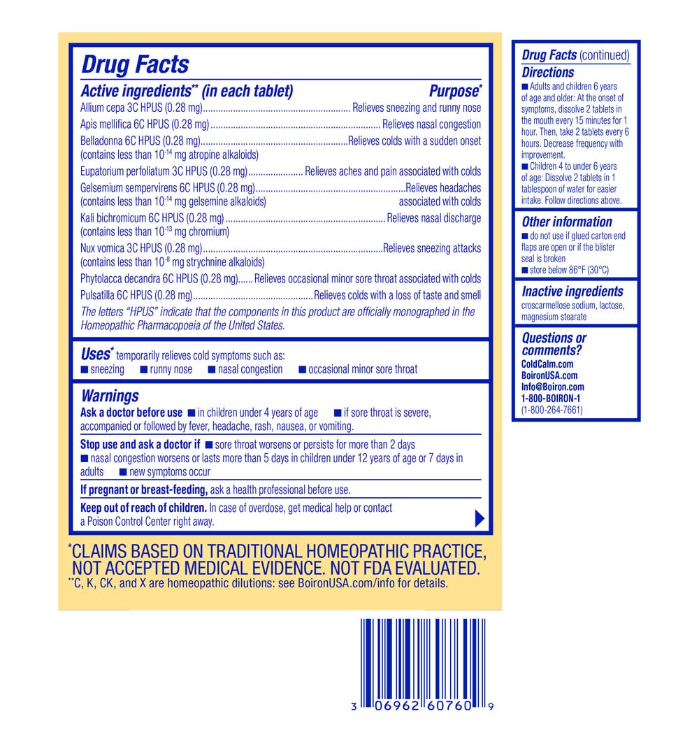 Boiron Cold Calm Cold Relief Meltaway Tablets (1.6 oz, 60 ct)
