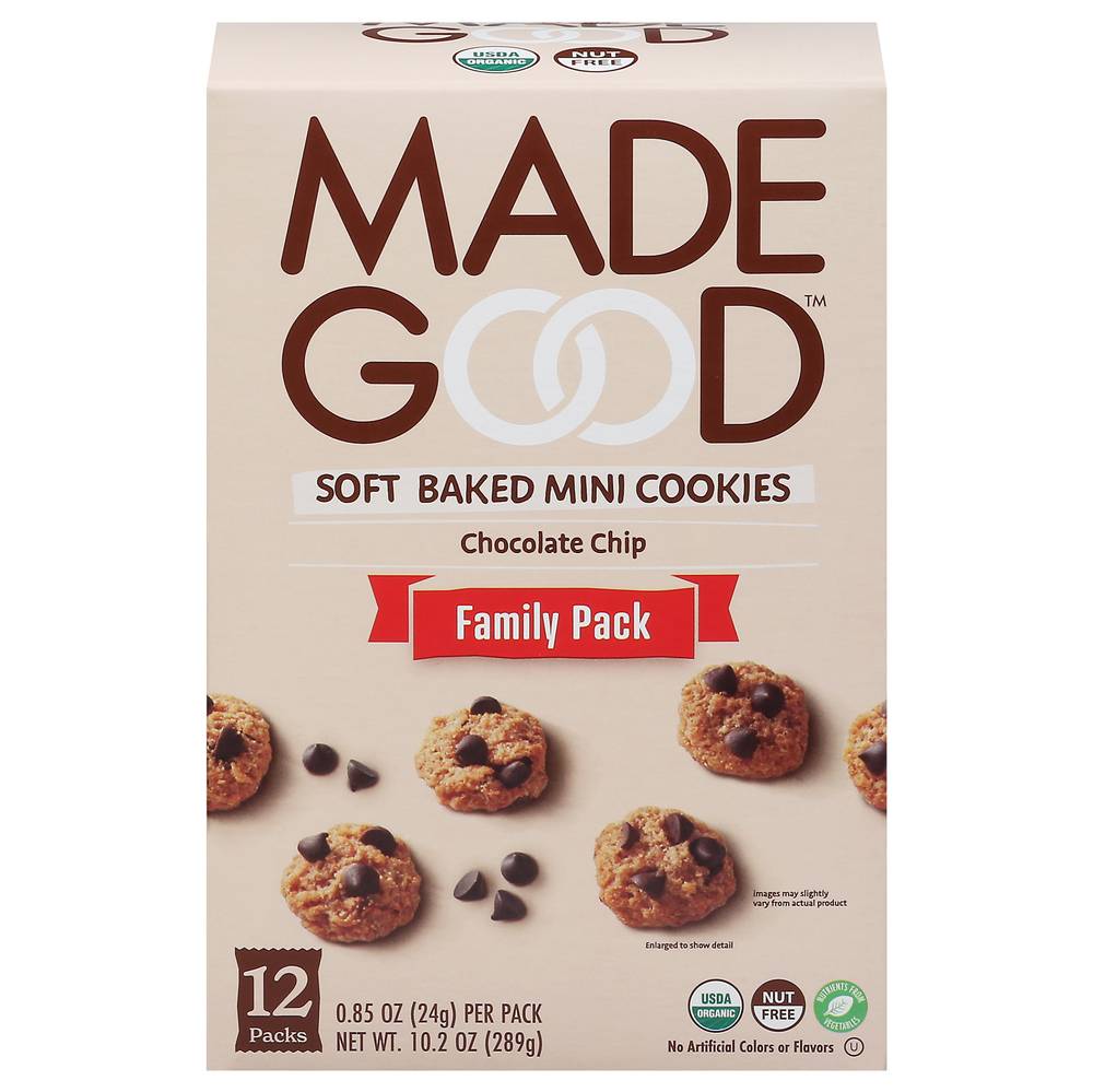 MadeGood Soft Baked Mini Cookies Family pack, Chocolate Chip (10.2 oz, 12 ct)