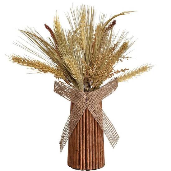 Dried Wheat Bundle Fall Natural Synthetic Centerpiece, 7in x 13in