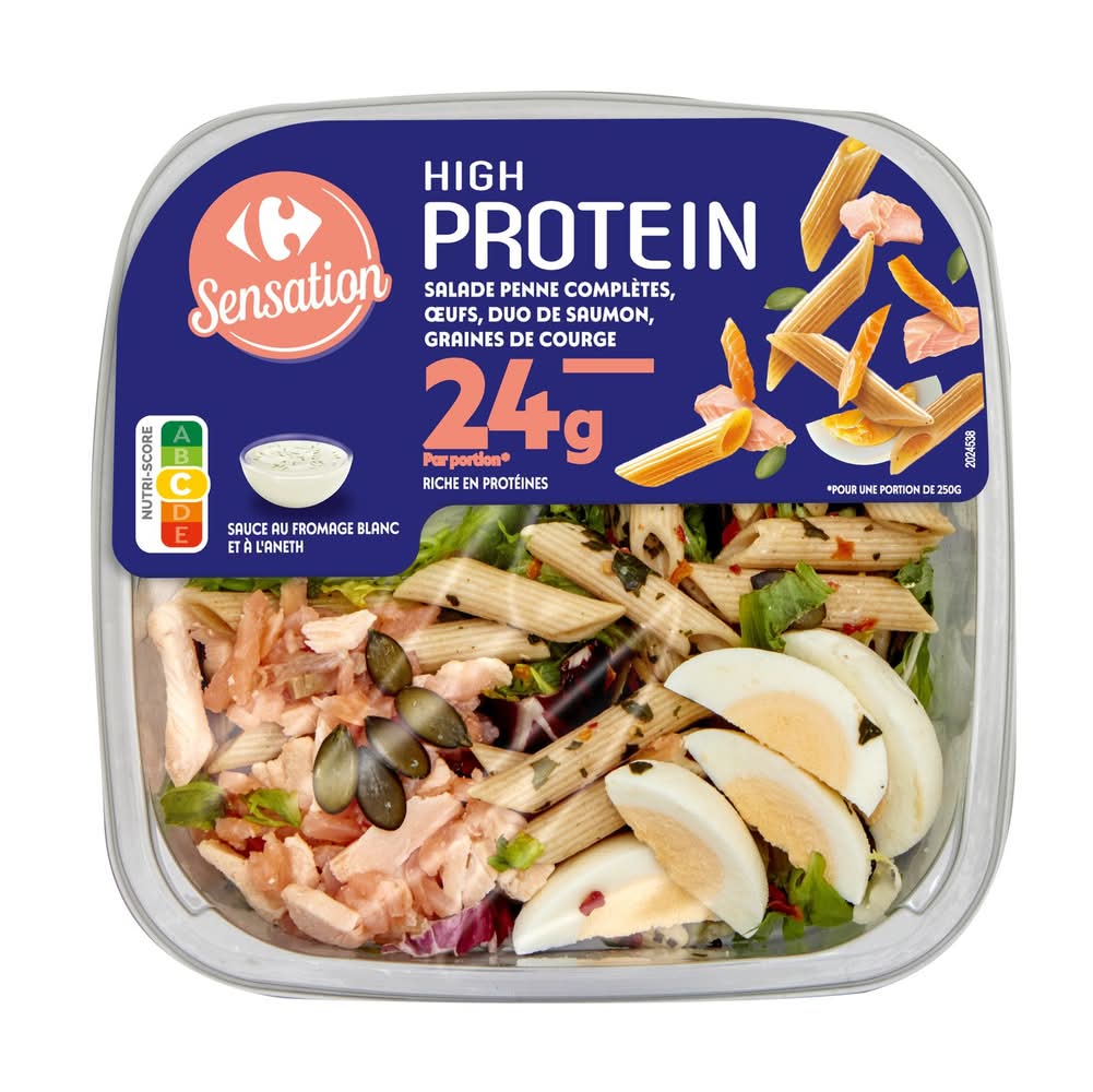Carrefour Sensation - High protein salade aux penne complètes œufs duo de saumon (250g)