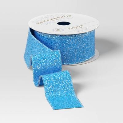 1.5" Glittered Fabric Christmas Ribbon 18ft Blue - Wondershop™