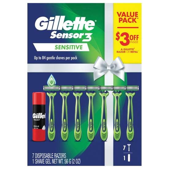 Gillette Sensitive Men's Disposable Razor With Foamy Shave Cream (green)