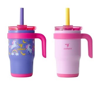 Reduce 14Oz Coldee Kids Mugs With Spill-Proof Straw Pink (2 ct)