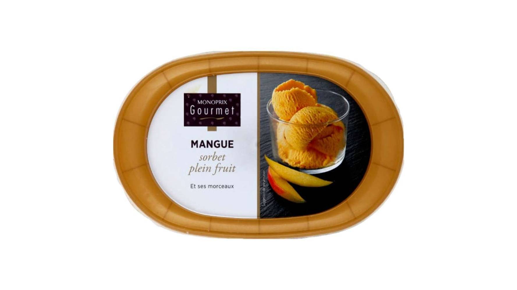 Monoprix Gourmet Sorbet Mangue, plein fruit et ses morceaux Le pot de 336g