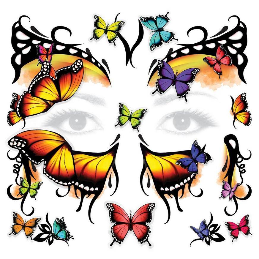 3D Monarch Butterfly Face Tattoo Kit 30pc