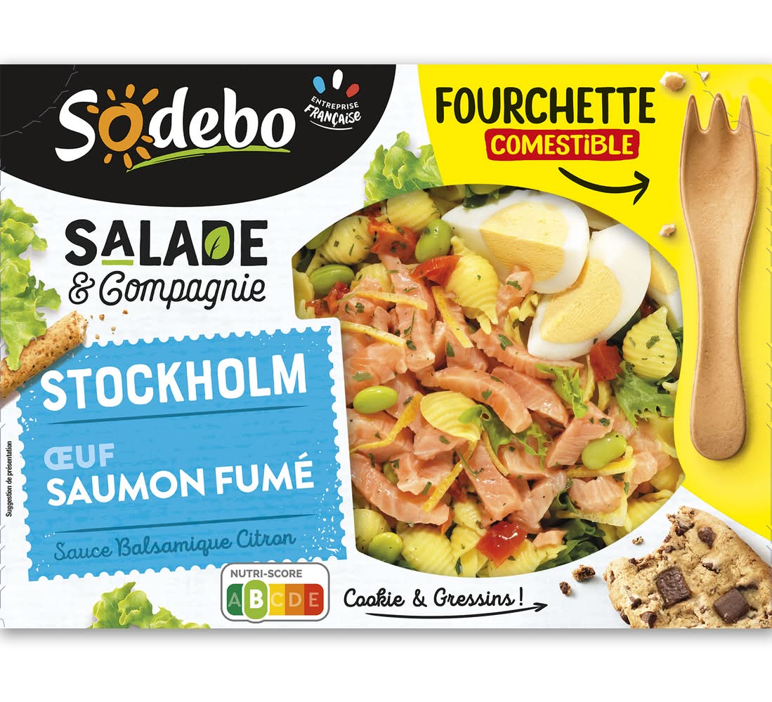 Sodebo - Salade stockholm pâtes crudités en sauce balsamique citron, œuf saumon fumé (320g)