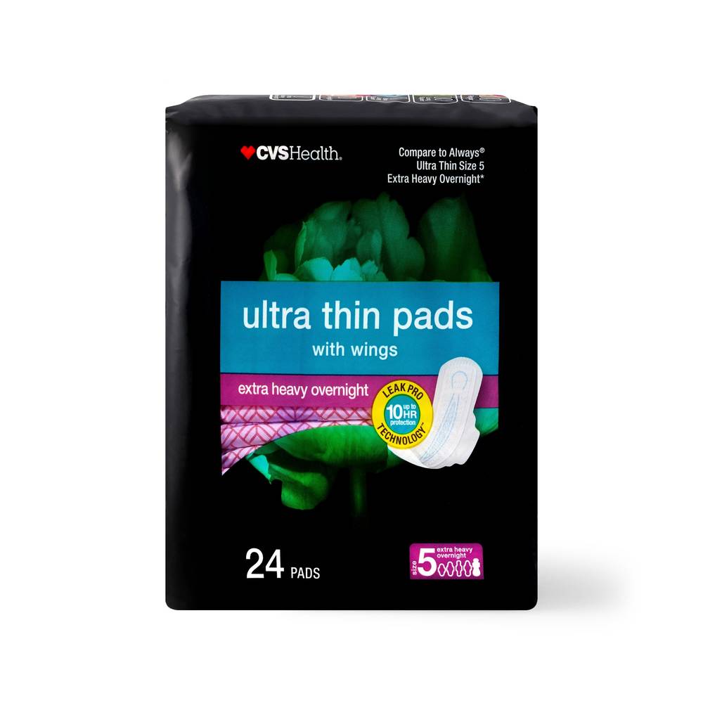 Cvs Health Ultra Thin Pads With Wings, Extra Heavy Overnight, 24 Ct