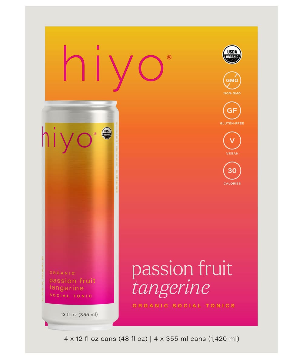 hiyo Organic Social Tonic, Passion Fruit Tangerine (4 x 12 fl oz)