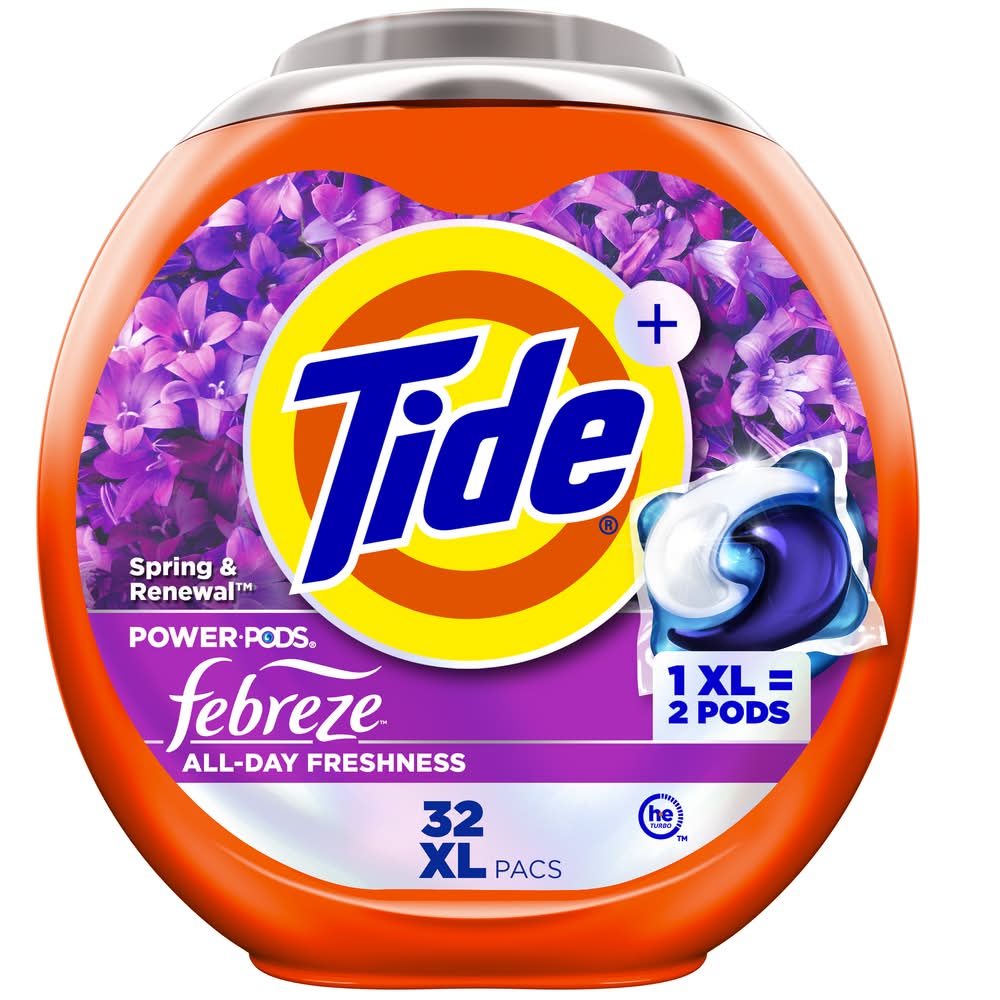 Tide Power Pods With Febreze Laundry Detergent, Spring & Renewal, XL (49 oz, 32 ct)