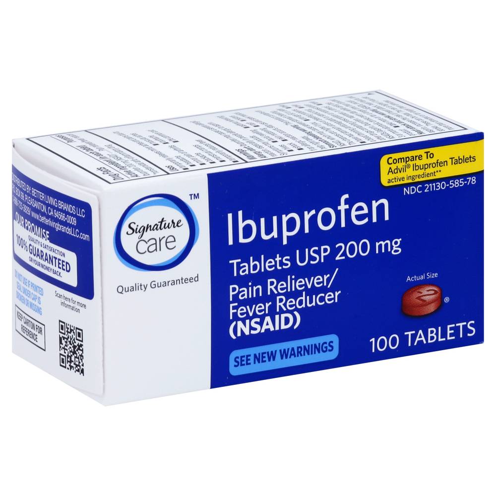 Signature Care Ibuprofen 200 mg Pain Reliever Fever Reducer Tablets (100 ct)