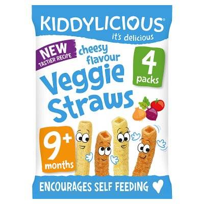 Kiddylicious Veggie Straws Cheesy Baby Snack 9 Months+ Multipack 4 X 12g