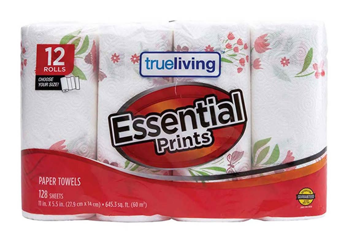 TrueLiving Essential Prints Paper Towels Rolls, 11x5.5 in (12 ct)