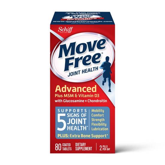 Move Free Glucosamine Chondroitin MSM Vitamin D3 and Hyaluronic Acid Joint Supplement, 80CT