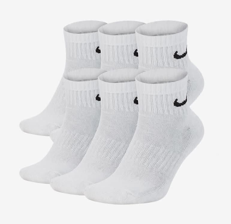 Nike Everyday Cushioned Training Ankle Socks, Large, White (6 pack)