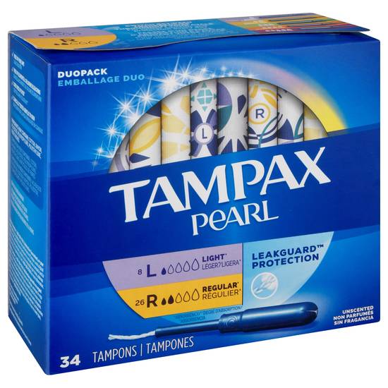 Tampax Pearl Duopack Light/Regular Unscented Tampons (34 ct)