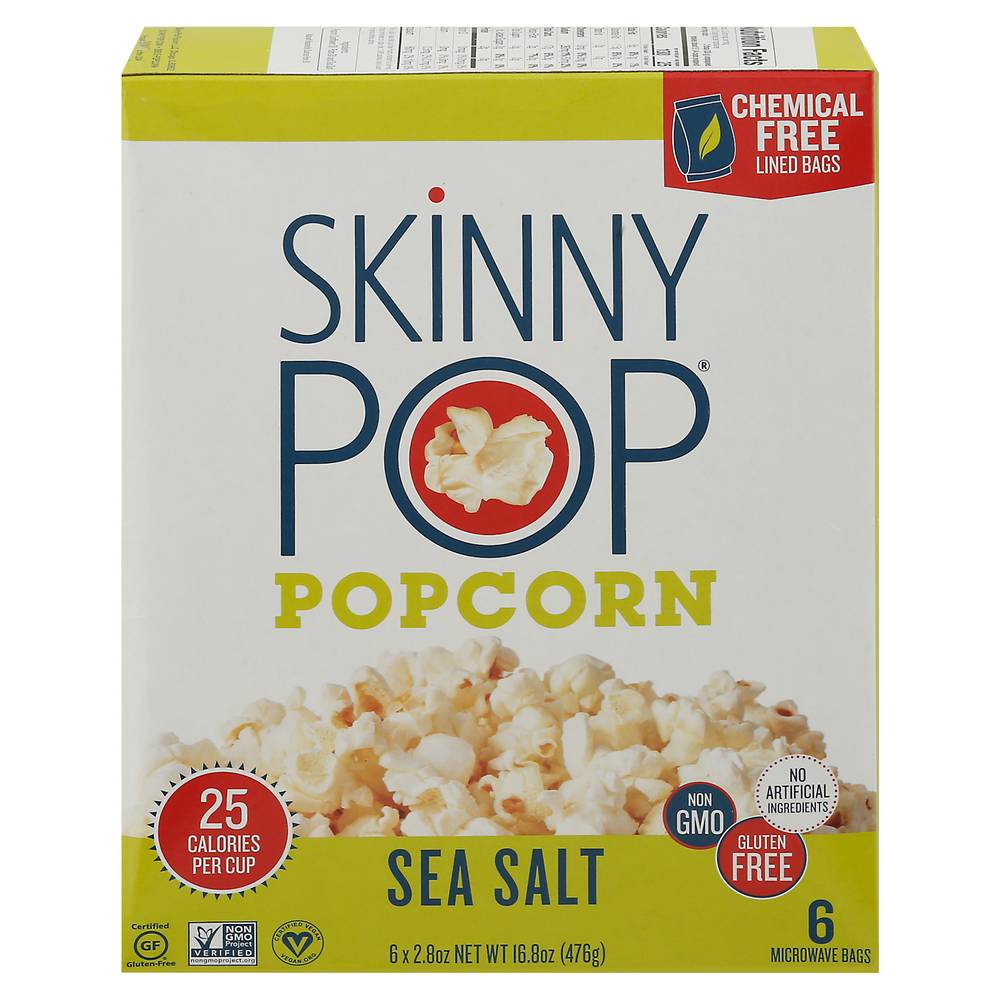 SkinnyPop Microwave Bags Popcorn, Sea Salt (2.8 oz, 6 ct)