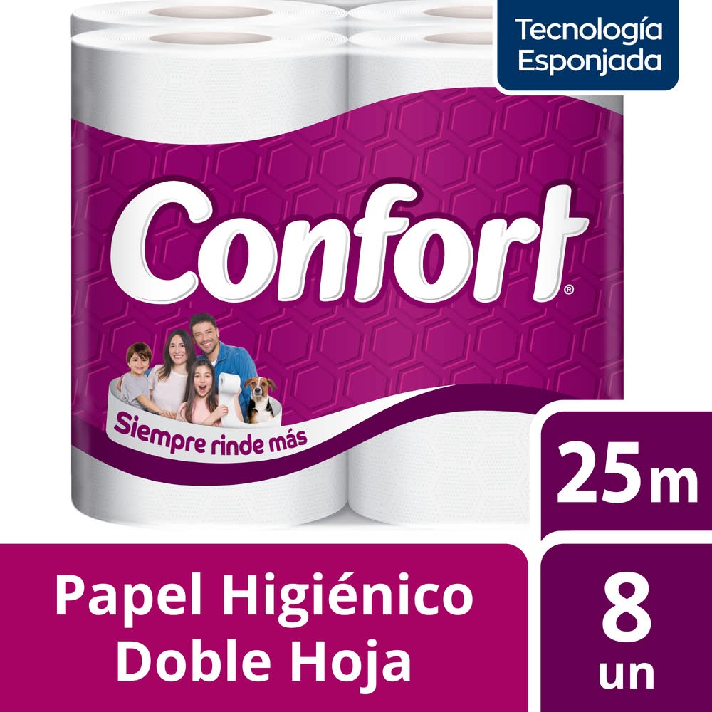 Confort · Papel higiénico doble hoja - 25 m (8 un)