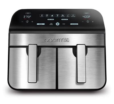 Gourmia 10-Qt. Dual Basketdigital Air Fryer With Smart Finish Match Cook Stainless Steel, Black