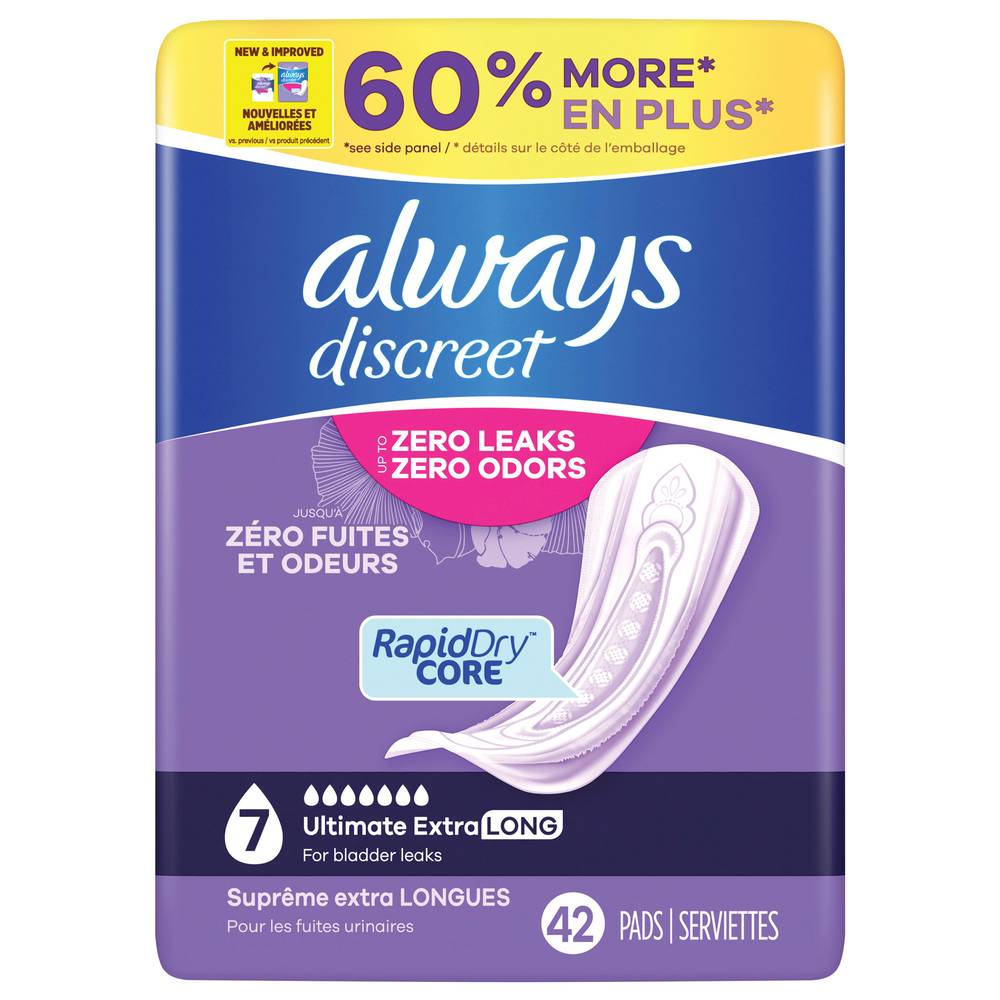 Always Discreet Ultimate Extra Protect Rapid Dry Core Pads (42 ct)