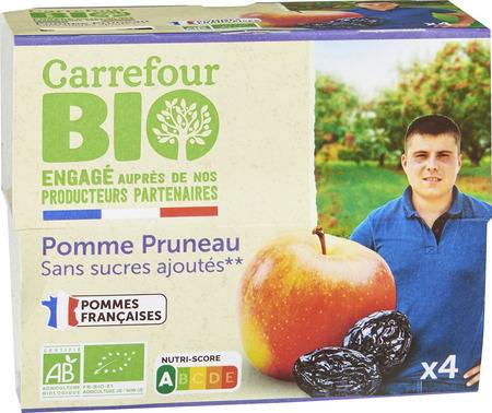 Dessert bio pomme pruneau s/sucres ajoutés CARREFOUR BIO - les 4 pots de 100g