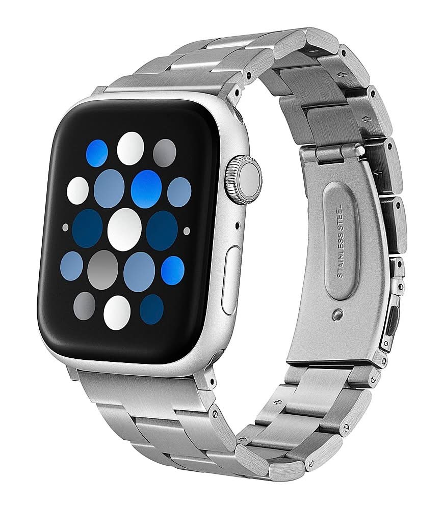 Insignia™ - Stainless Steel Link Band for Apple Watch 42mm, 44mm, 45mm, 46mm, and Apple Watch Ultra 49mm (All Series) - Silver
