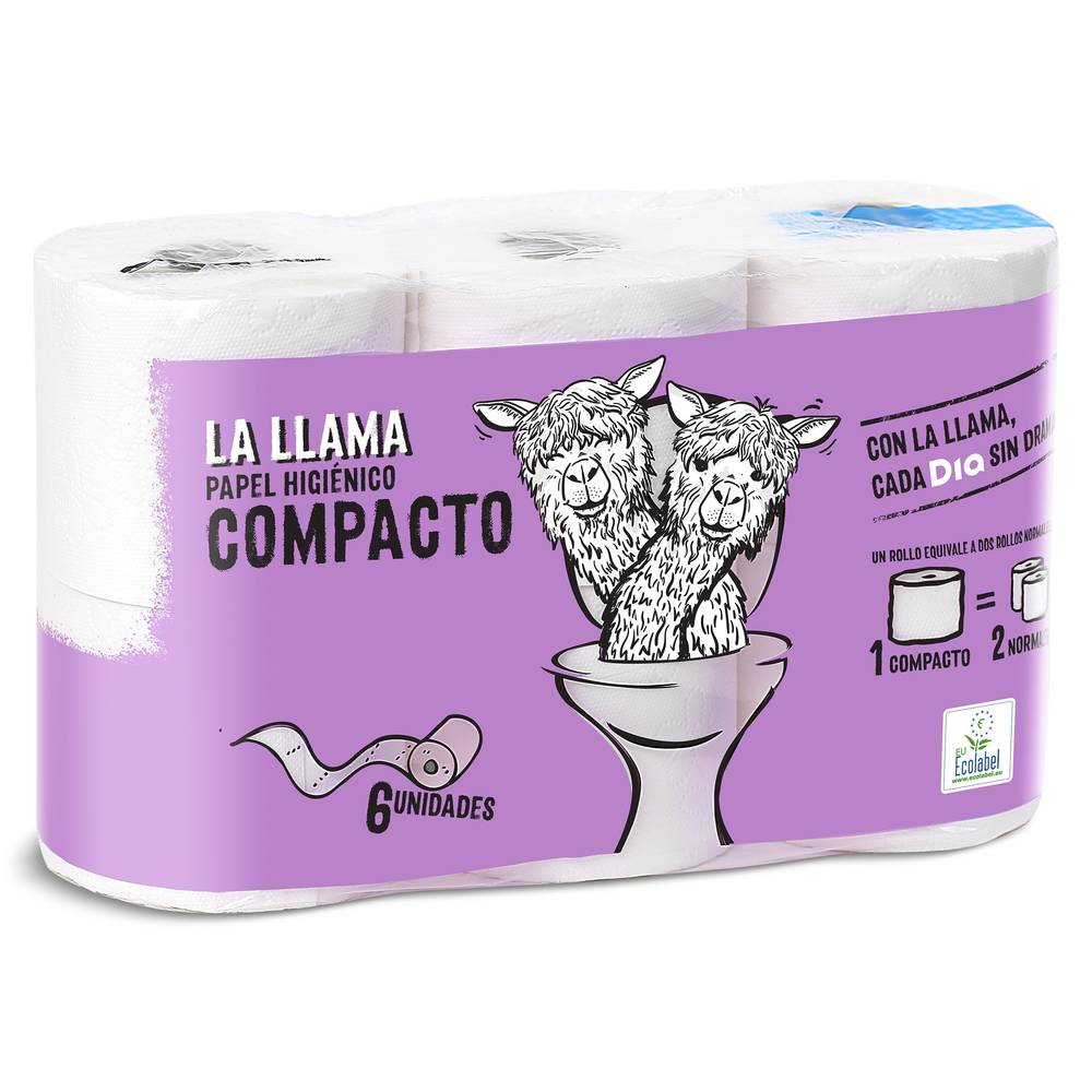 Papel Higiénico Compacto Doble Rollo La Llama Dia Bolsa 6 Unidades