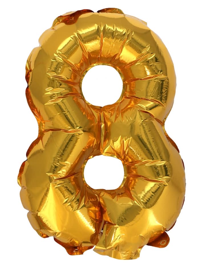 Kaleidoscope Number 8 Foil Balloons, 14 in, Gold