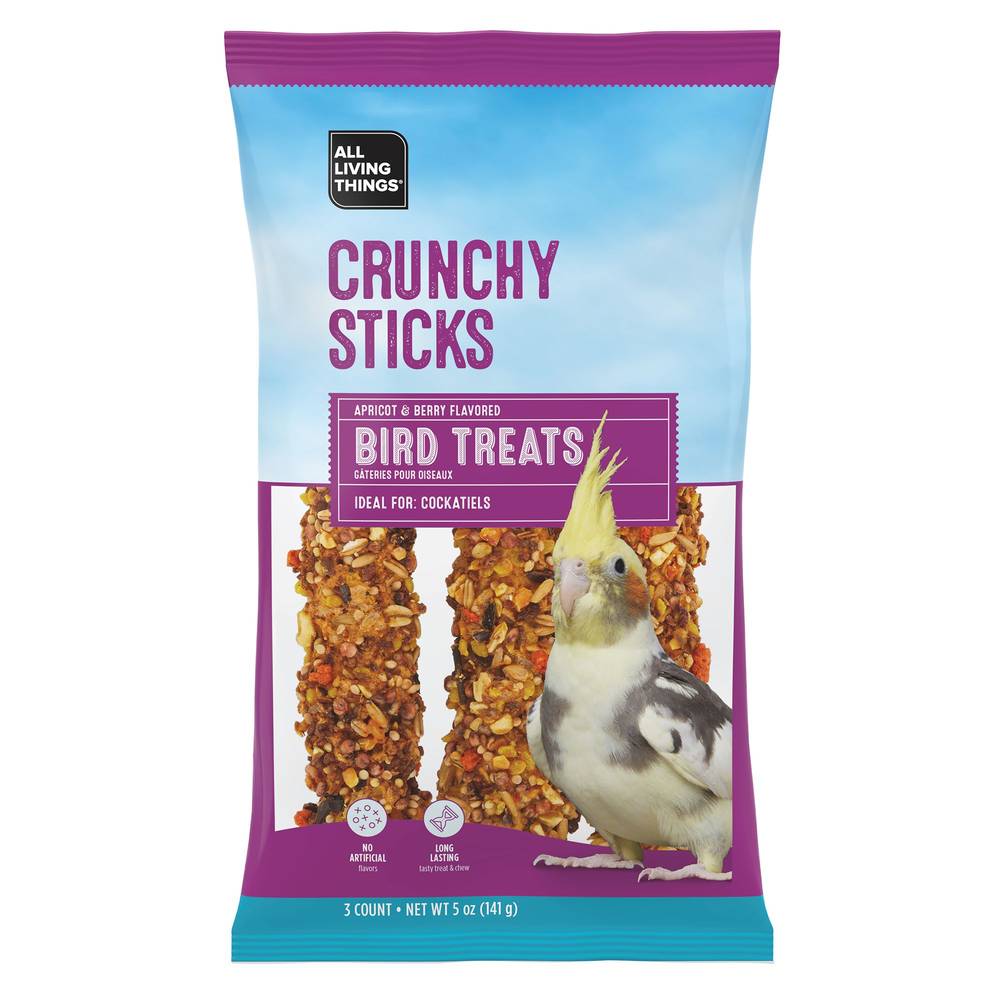 All Living Things Cockatiel Crunchy Sticks Bird Treat, Apricot-Berry, (5 oz, 3 ct)