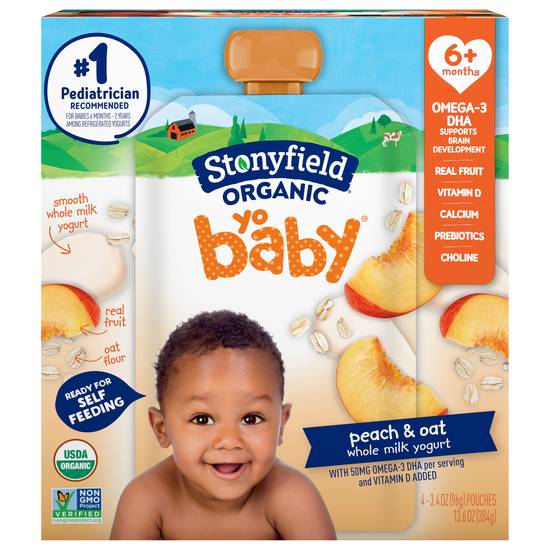 Stonyfield 6+ Months Yo Baby Peach & Oat Whole Milk Yogurt
