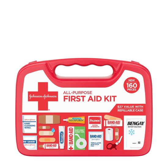 Johnson & Johnson All-Purpose Portable Compact First Aid Kit, 160 Pieces