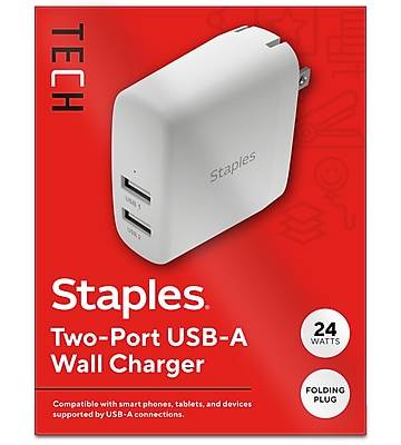 Staples TECH USB-A Wall Charger, 24W, White (ST62318)