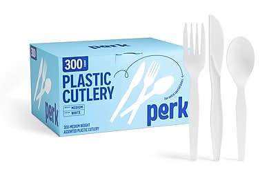 Perk™ Polystyrene Assorted Cutlery, Medium-Weight, White, 300/Pack (PK56406)