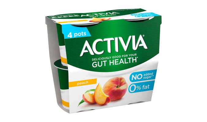 Activia Peach No Added Sugar Gut Health Yogurt 4 x 115g (460g)