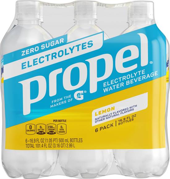 Propel Lemon Zero Sugar Electrolyte Water Beverage (6 ct, 16.9 fl oz)