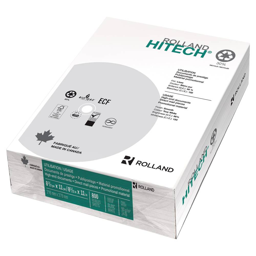 Rolland Hitech – Papier D’Impression Format Lettre, 8,5 Po X 11 Po, À Degré De Blancheur 96, 24 Lb