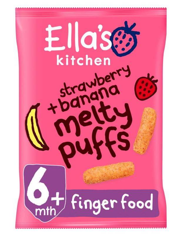 Ella's Kitchen Organic Strawberry and Banana Melty Puffs Baby Snack 6+ Months 20g