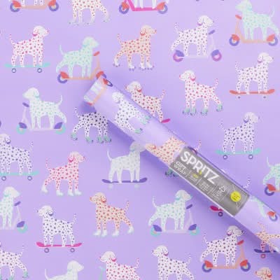 Spritz Scooter Dogs Gift Wrap, 30x96 in, Purple