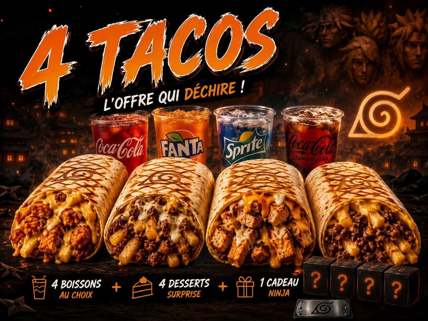 OFFRES CAT TACOS  👨‍👩‍👧‍👦🥷 (familal 4) (93% satisfaction, 220 notes) ⭐⭐