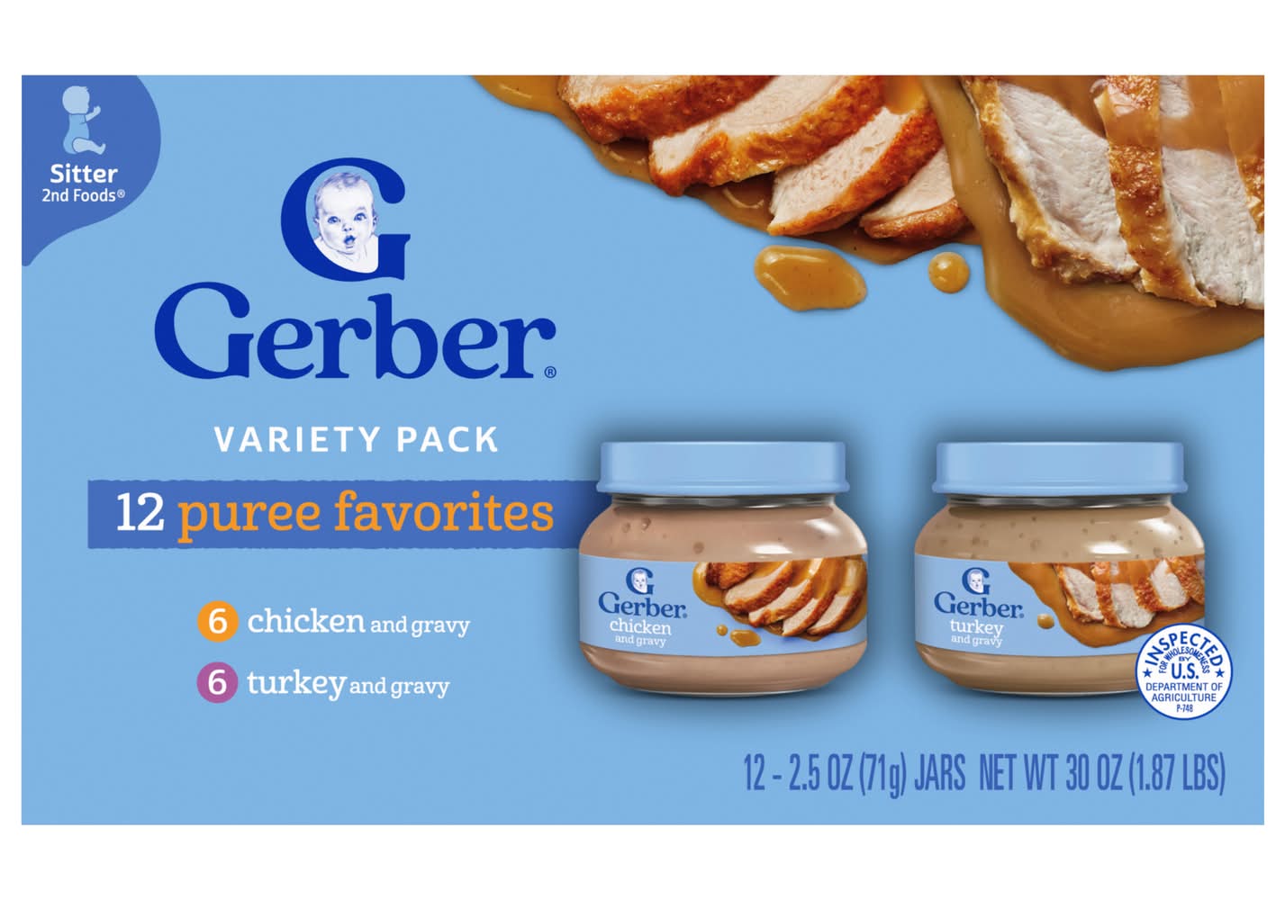 Gerber Puree Favorites Chicken & Turkey Gravy Baby Food Variety pack (30 oz, 12 ct)