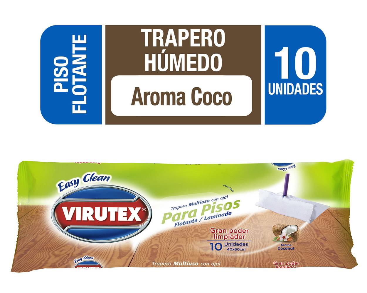 Virutex trapero piso laminado aroma coco (bolsa 10 u)
