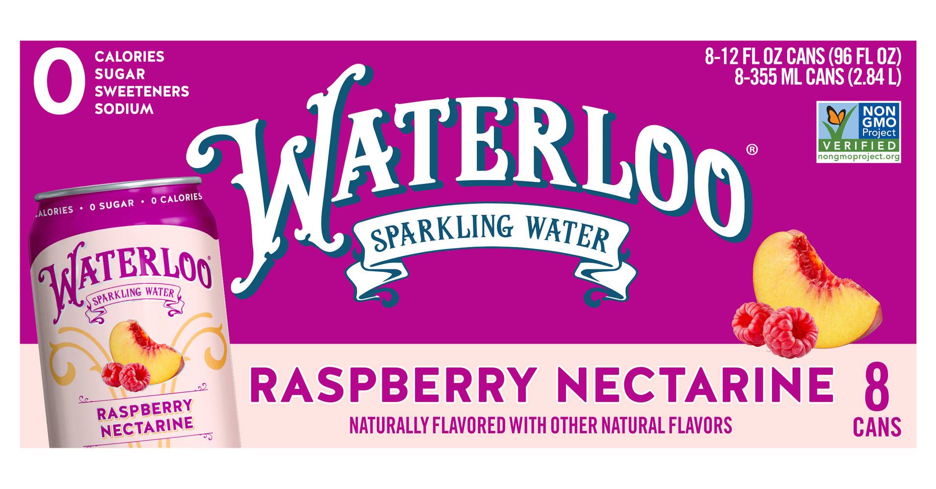 Waterloo Sparkling Water, Raspberry-Nectarine (8 x 12 fl oz)