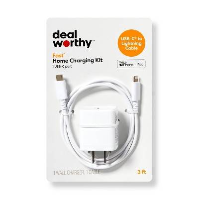 Dealworthy Charger With Lightning Cable Fast Home Charging Kit (white)