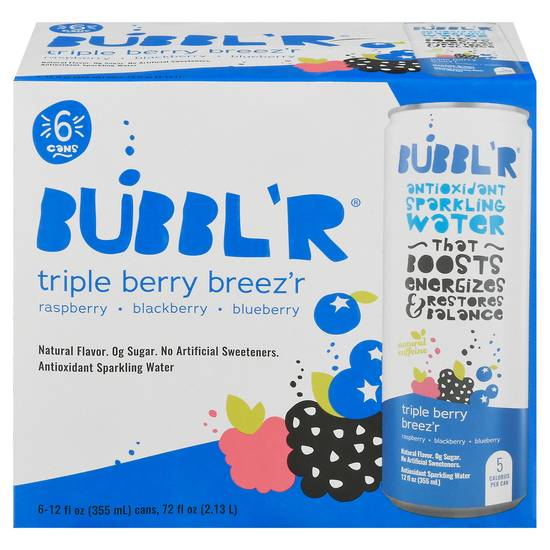 Bubbl'r Antioxidant Triple Berry Breez'r Sparkling Water (6 ct, 72 fl oz)