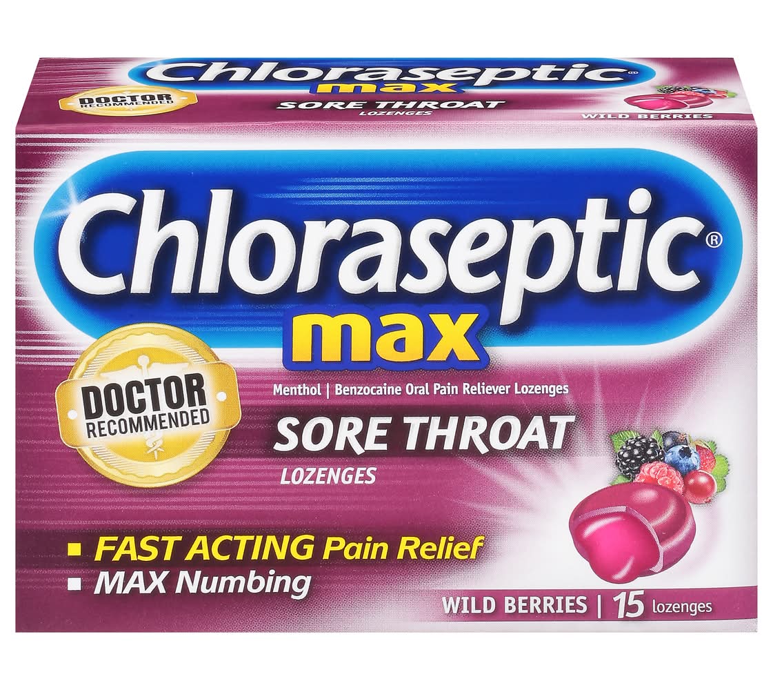 Chloraseptic Max Sore Throat Fast Acting Relief Lozenges 6+ Years, Wild Berries (15 ct)