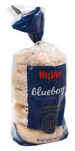 Hy-Vee Bakery Style Larger Pre Sliced Bagels, Blueberry (16 oz, 5 ct)