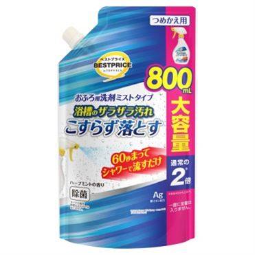 トップバリュ ベストプライス おふろ用洗剤ミストタイプ ハーブミントの香り 詰替 大容量 800ml4549414352276