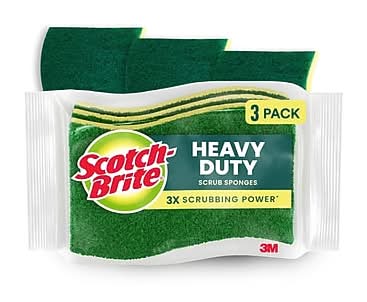 Scotch-Brite Non-Scratch Heavy Duty Sponge with Scrubber, No, Green/Yellow, 3 Sponges/Pack (HD3)