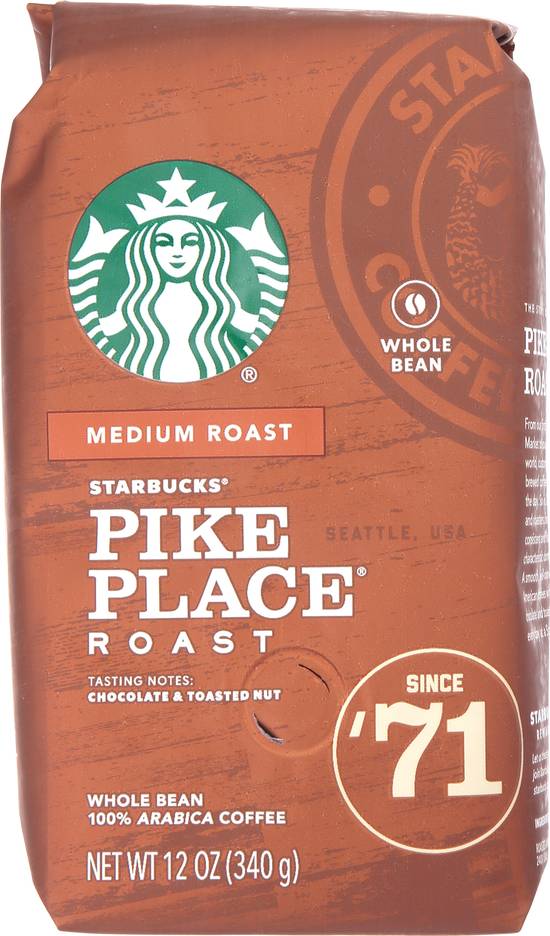 Starbucks Pike Place Medium Roast Whole Bean Coffee (12 oz)