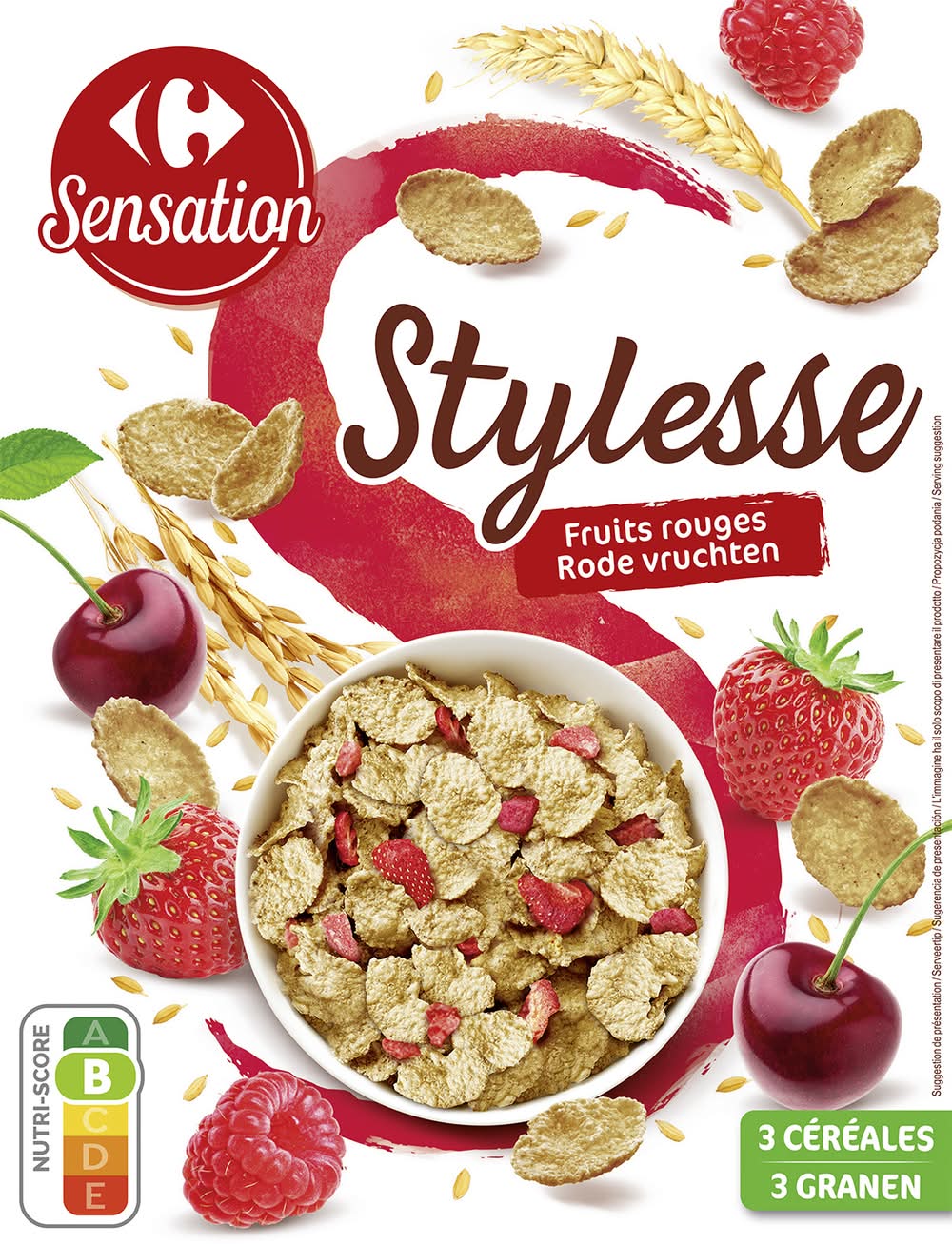 Carrefour Sensation - Stylesse 3 céréales, fruits rouges (300g)